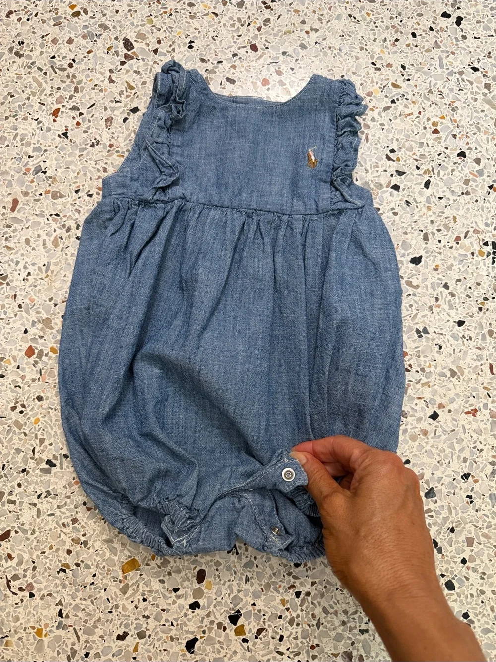 Ralph Lauren RL blue Jean denim chambray baby onsie 6M 6 month pink pony